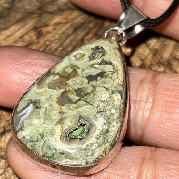 Green Rainforest Jasper Rhyolite Pendant 2” - Picture 6 of 11